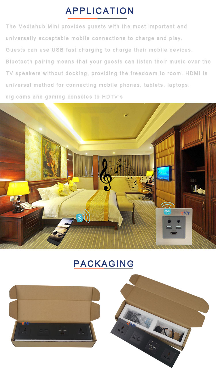 BNT Multimedia Wall Smart Socket Panel / Hotel Room Media Hub for 5-Star Hotel