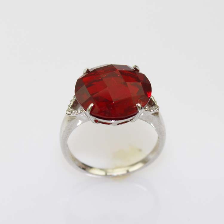 White Gold Plated Solid Silver Ring with 14mm Round Blue Cubic Zircon (R228)
