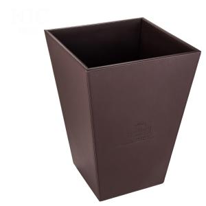 Quality brown luxury trapezoid faux leather hotel room trash cans manufacturer for hotel amenities wholesale