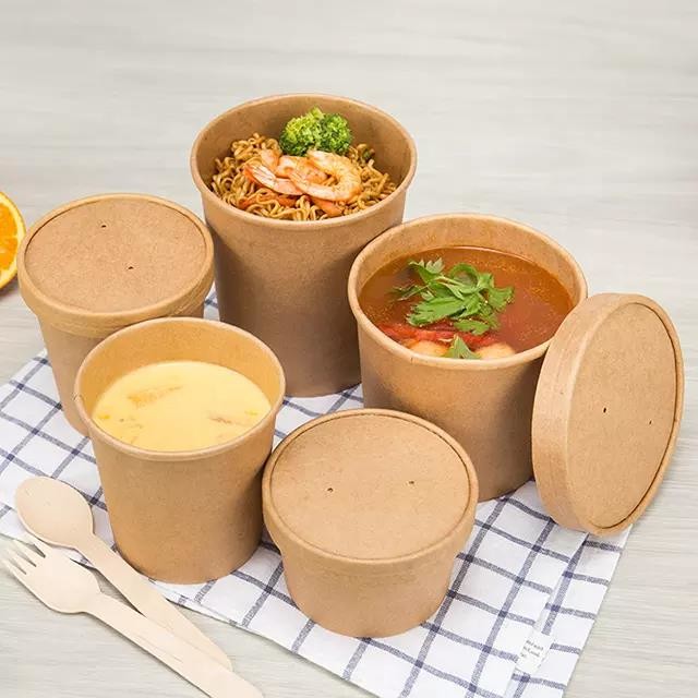 500ml Double PE Coated 300g Kraft Paper Salad Bowls Soup Containers