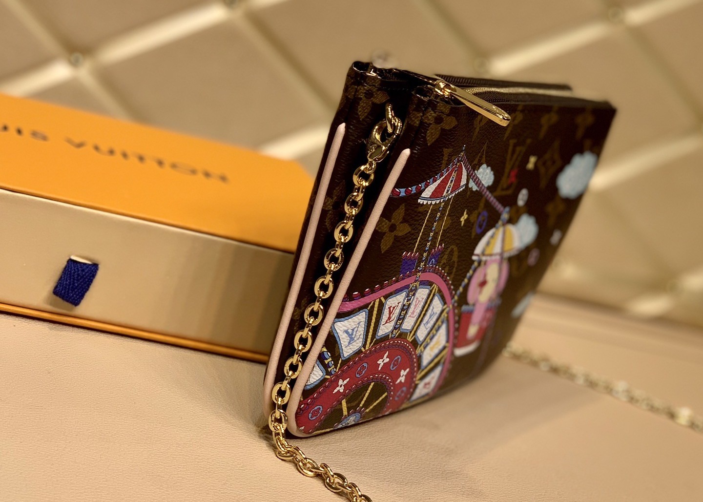 M63905 Silk-Screen Pochette Double Zip Luxury Chain Bag Genunie Leather And Carvas Luxury Chain Bag Small Cross-Body Bag