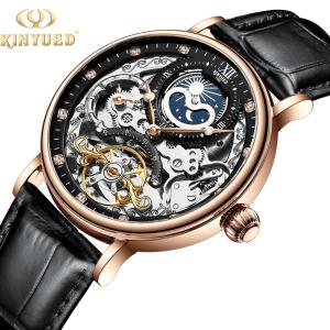 Quality KINYUED Tourbillon mechanical movement waterproof wrist watches one year warranty wholesale