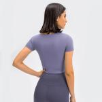 U Neck Slim Fit Short Sleeve Yoga T Shirts With Padded Naked Feeling