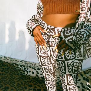 Quality LOVE Printed Ladies Casual Pants Straight Leg With Slits wholesale