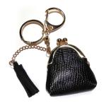 Engraved Logo Black Coin Purse Keychain , Lightweight Black Wallet Keychain