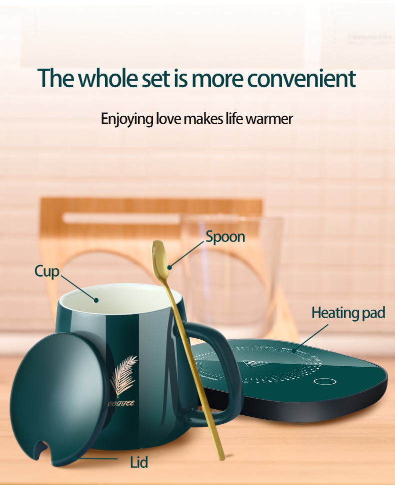 2023 Hot Sell Smart Ceramic Sublimation Coffee Cup Mugs, Constant Temperature 55 Degree Usb Electric Coffee Mug Warmer