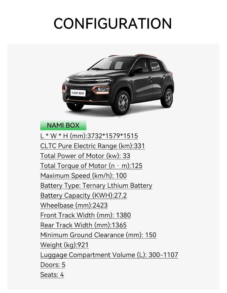 2023 DONGFENG Nami Box Energy Vehicle 4 Wheel Electric Car Adult Vehicle Made In Ev Car Height mm 1515 Wheelbase mm 2423