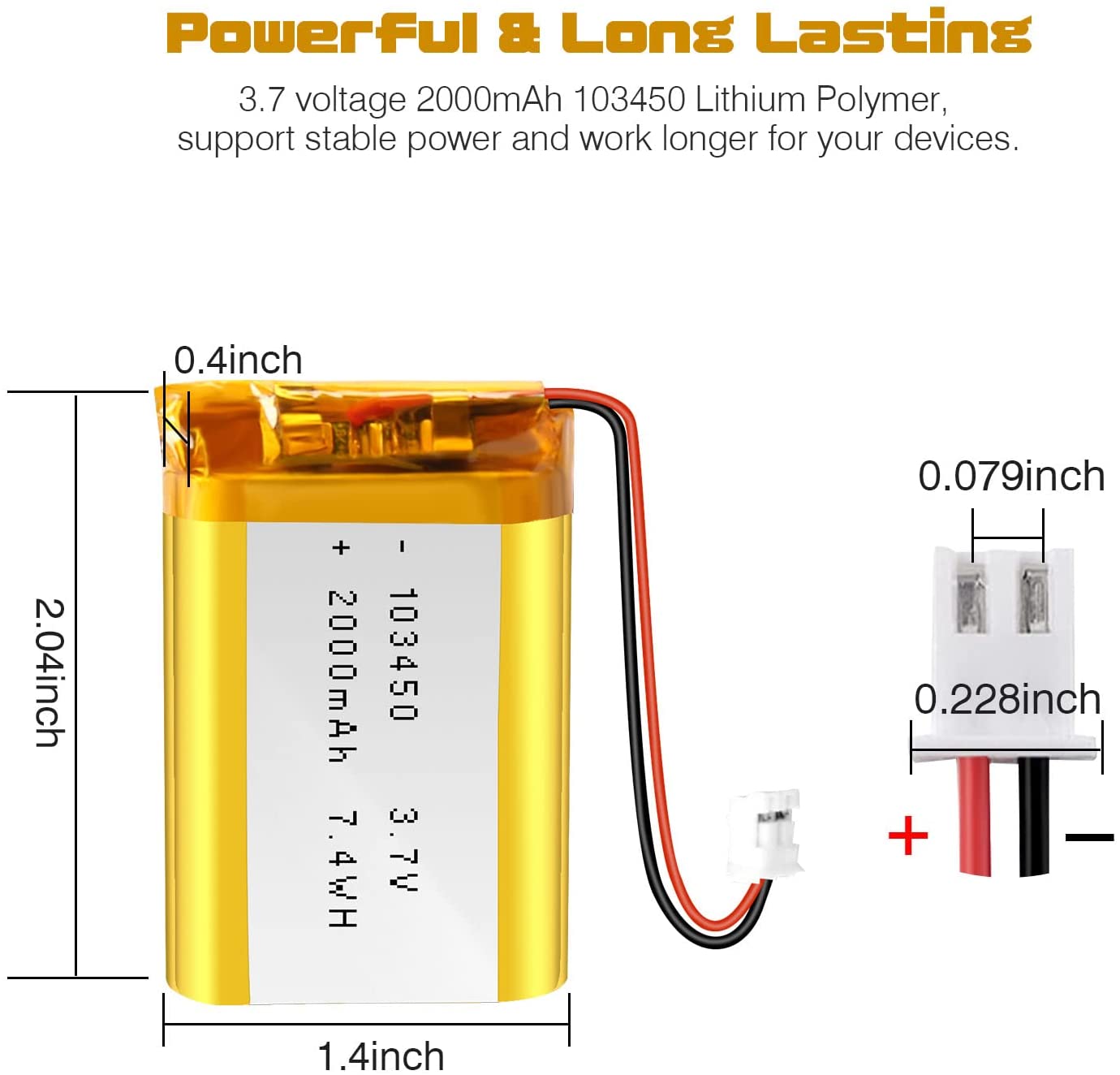 103450 3.7V Lithium Ion Polymer Battery 57g Rechargeable Li Ion Battery 2000mAh