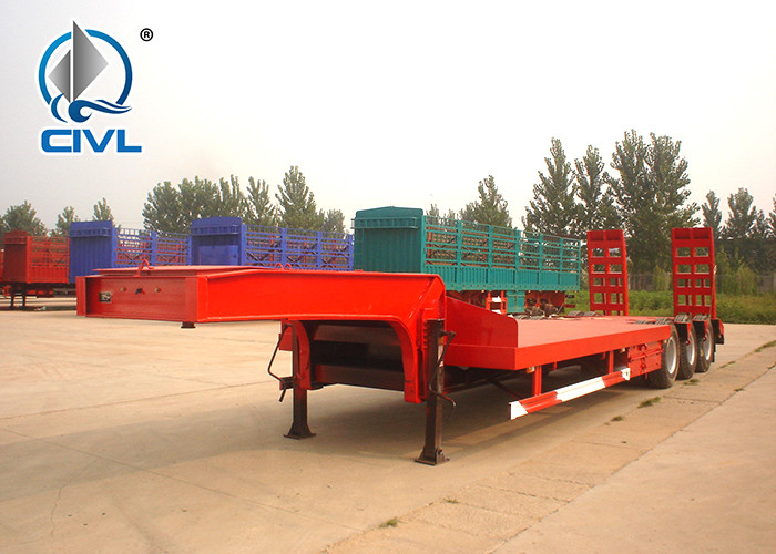 3 Axles Manual Semi Trailer Trucks Low Bed Two Single Cargo Truck New Condition