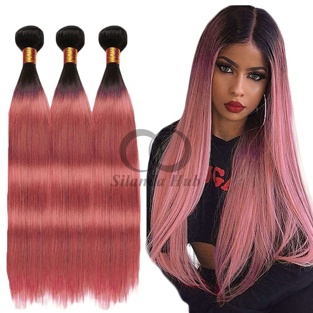 #T1B/Pink Straight Remy Human Hair Bundles Sew In Weave Bundles Brazilian Bundle Deals