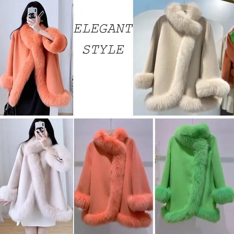 New Design Autumn Winter Warm Women Shearling MID-Length Fox Fur Coats for Ladies