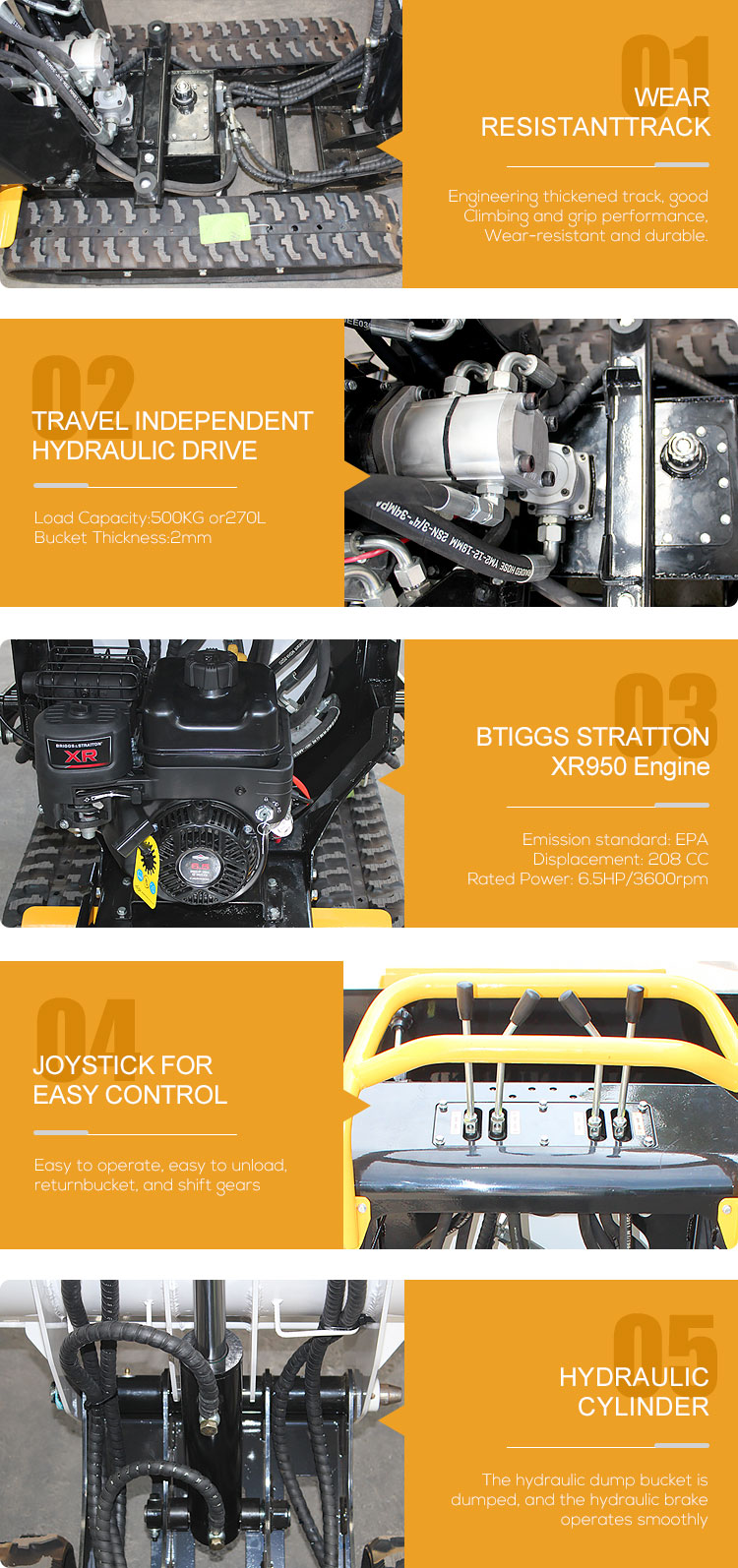 Eaton Hydraulic Valve Mini Transporter Dump Truck for Construction 800KG Capacity