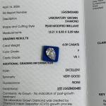 4.09CT F VS1 EX VG CVD Pear Shaped Lab Created Diamond LG628426480