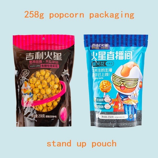 258g Multi Flavor Custom Plastic Popcorn Bags Stand Up Packaging Pouch