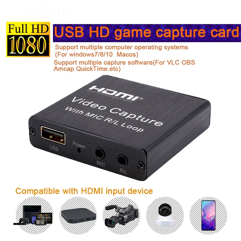 PS4 USB 2.0 Video Capture Card LPCM HDMI Video Grabber With Mic Loop R L