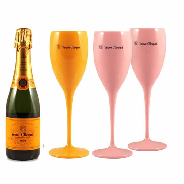 Classic 6oz Pink Plastic Champagne Glasses Veuve Clicquot Yellow Champagne