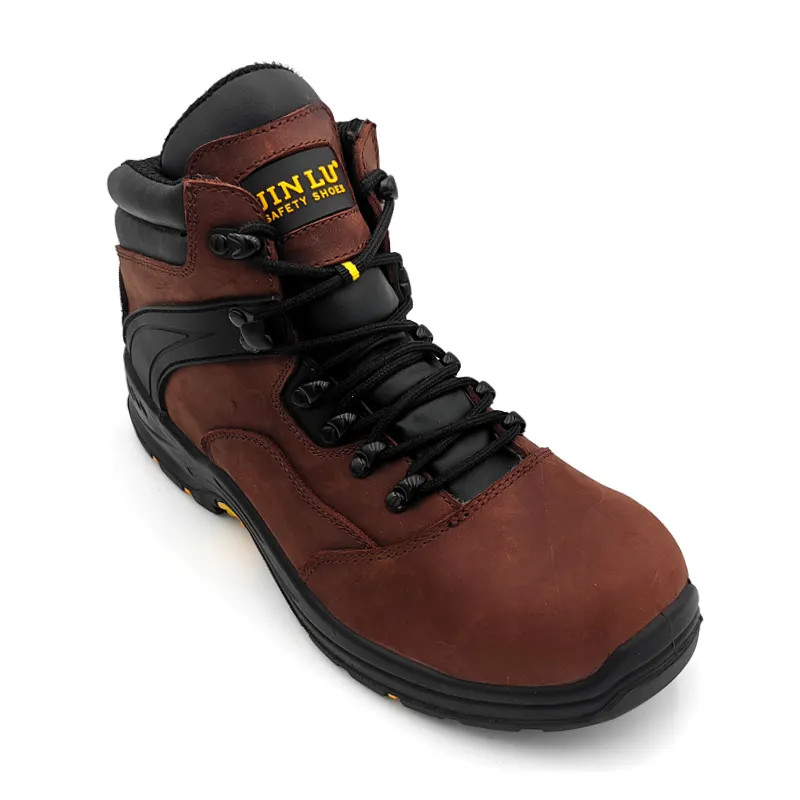 Brown Crazy Horse Leather Shoes Industrial Protective Safety Boots S3