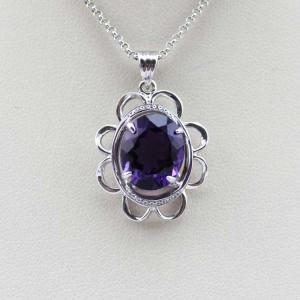 Quality Sterling Silver Amethyst Cubic Zirconia Pendant Women Necklace (PSJ0176) wholesale