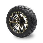 Golf Cart 14'' Gold/Glossy Black Rims And 22*10-14 DOT Off-Road Tire Lift