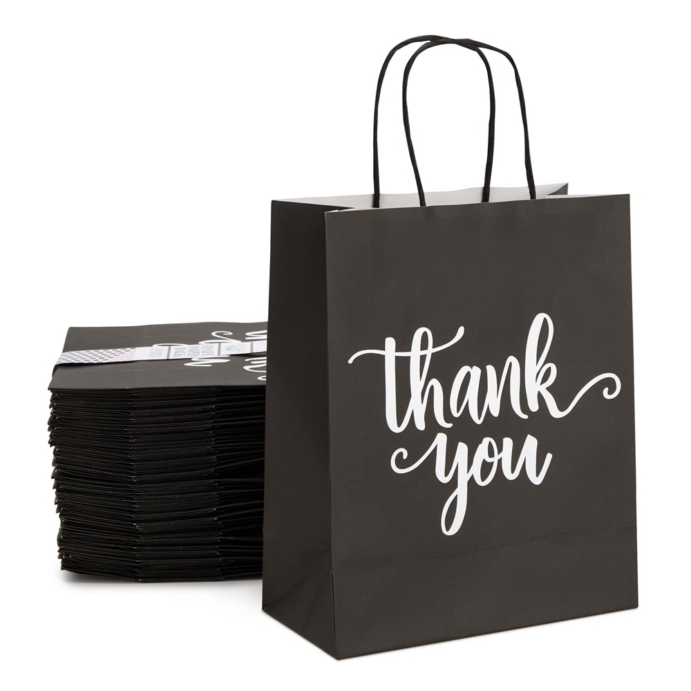 Hand Length Handle Kraft Paper Bags for Happy Birthday Party Thank You Gift Shopping