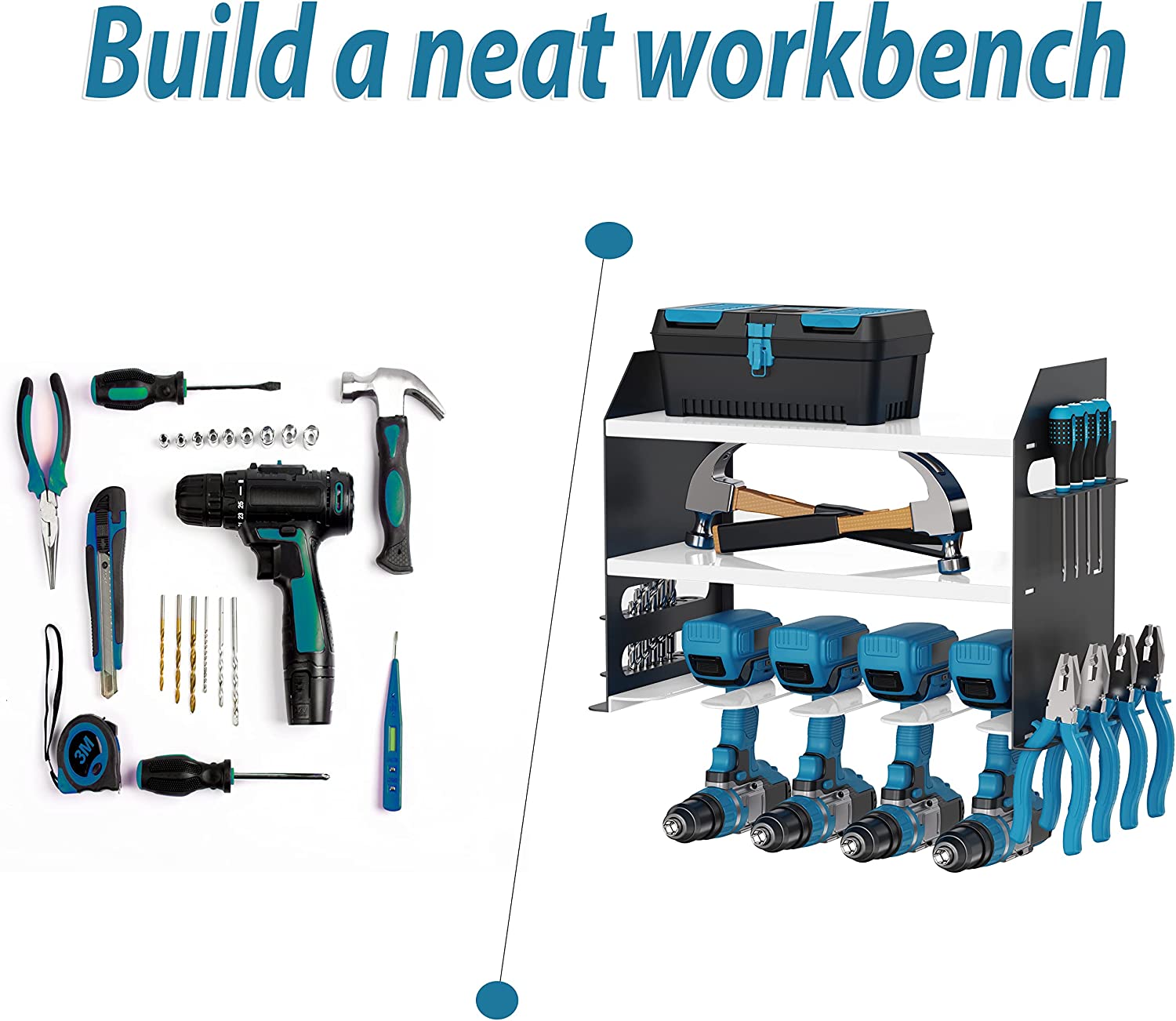 Double Shelf Power Tool Organizer Saw Holder Charging Station Work Site Storage Box