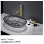 Oval Washing Hand Basin Crystal Tempered Glass Sink Clear Black Color