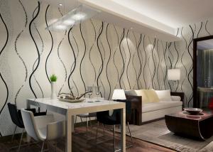 Quality Dining Room PVC Modern Removable Wallpaper With Black Wave Printing wholesale