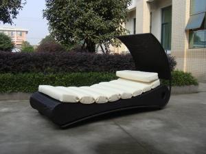 Quality Comfortable Roofed Black Rattan Sun Lounger With White Cushion wholesale