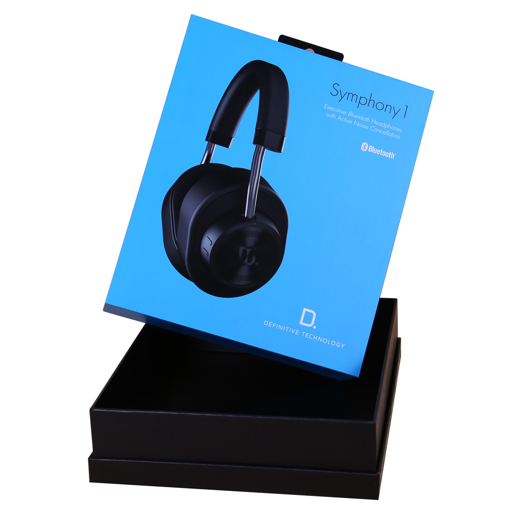 custom two pieces rigid headphone box Luxury earphone lid and base box with handle and hanger