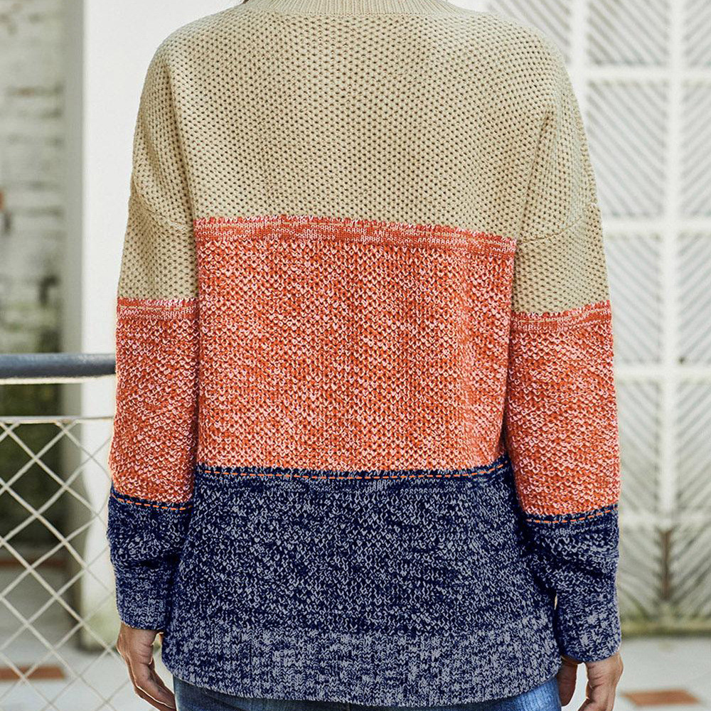 Long Sleeve Free Size for Customer Requirements Casual Thick Thread Color Block Pullover Knitted Sweater