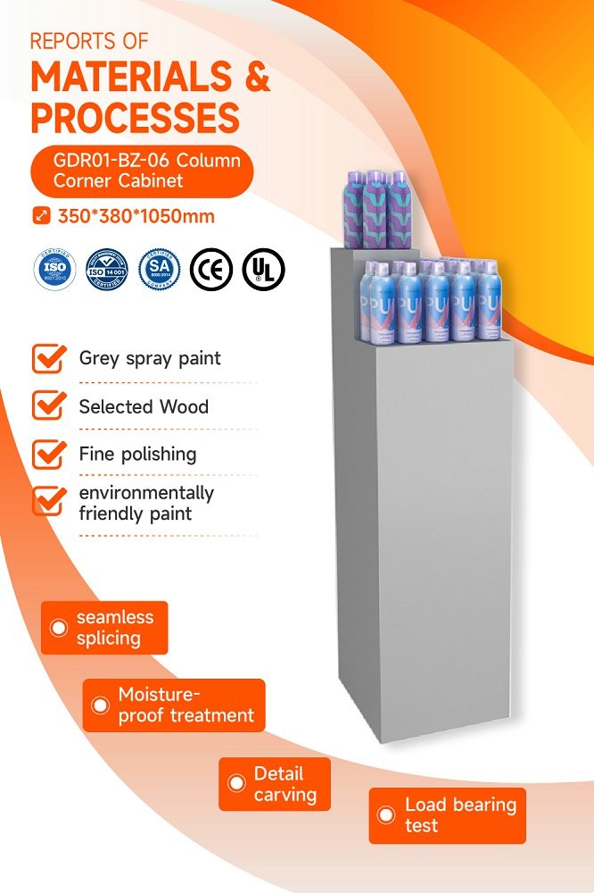 GDR01-BZ-06 Retail Display Column with High-Quality Wood and Grey Paint for Modern Retail Stores