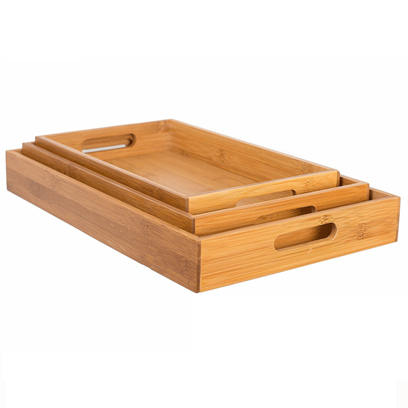 Custom Kitchen Tableware Engraved Bamboo Serving Platter Trays For Coffee Tea Bread