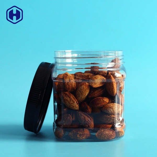 Empty Clear Square Wide Mouth Plastic Jars Dried Nuts Packaging