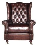 Retro Brown Genuine Leather Chesterfield Armchair For Home Office Bar