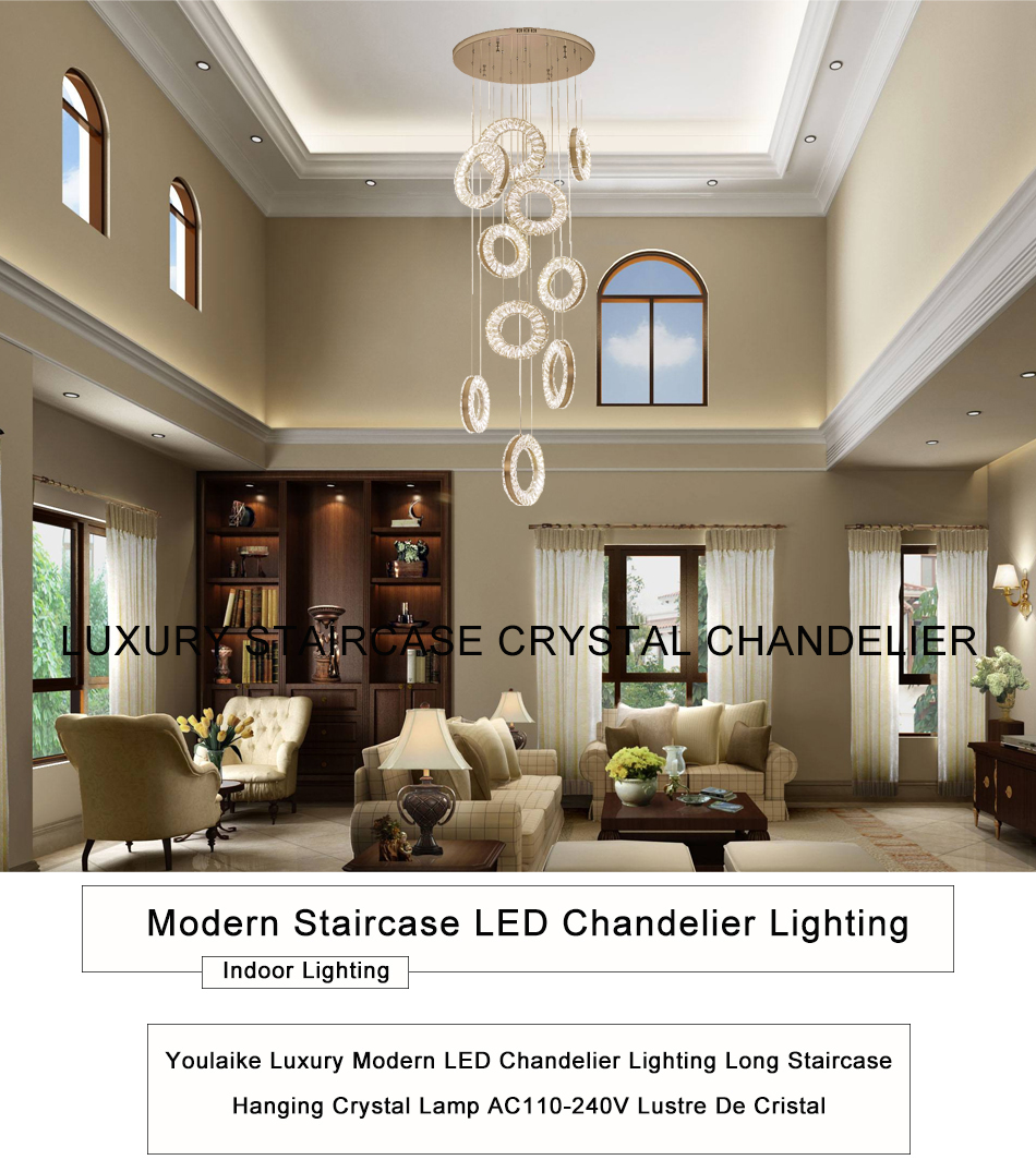 Led Crystal Staircase Chandeliers Modern Rings Hanging Ceiling Lamps(WH-NC-50)