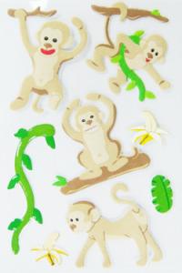 Quality 3D Dimensional Kids Puffy Stickers Sheets Monkey Cartoon Design 80 X 120 Mm wholesale