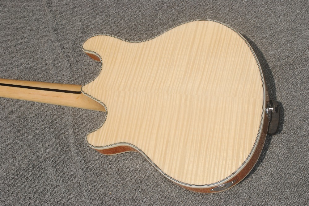 High-grade customized jazz six-string electric guitar, double f-hole half-hollow electric guitar, wood color