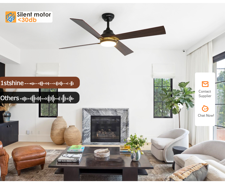 Smart remote control 52 inches 6 speeds MDF black ceiling fan with Metal body material