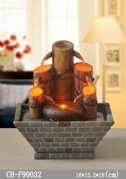 Candle Bamboo Polyresin Indoor Water Fountain With Led Lights