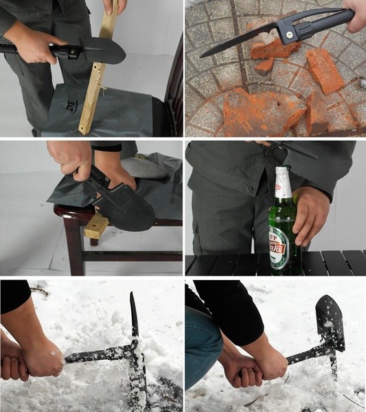 Professional China Tri-Fold Shovel (408C) Black Matte surface most durable and multifuction hand tool