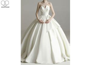 Quality Cream Satin Beautiful Ball Gown Wedding Dress Strapless Big Bow Pleating wholesale