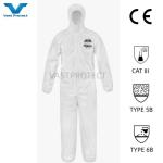 Industrial Microporous Film Type5 6 Hooded Protective Coverall with Durable