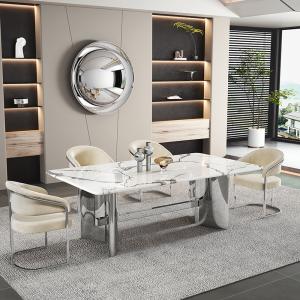 Quality Light Luxury Stainless Steel Marble Dining Table Set Non-Folding wholesale