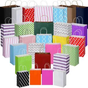 Quality Handmade Biodegradable Eco-Friendly Striped Pastel Candy Sweet Tote Shopping Kraft Paper Bags wholesale