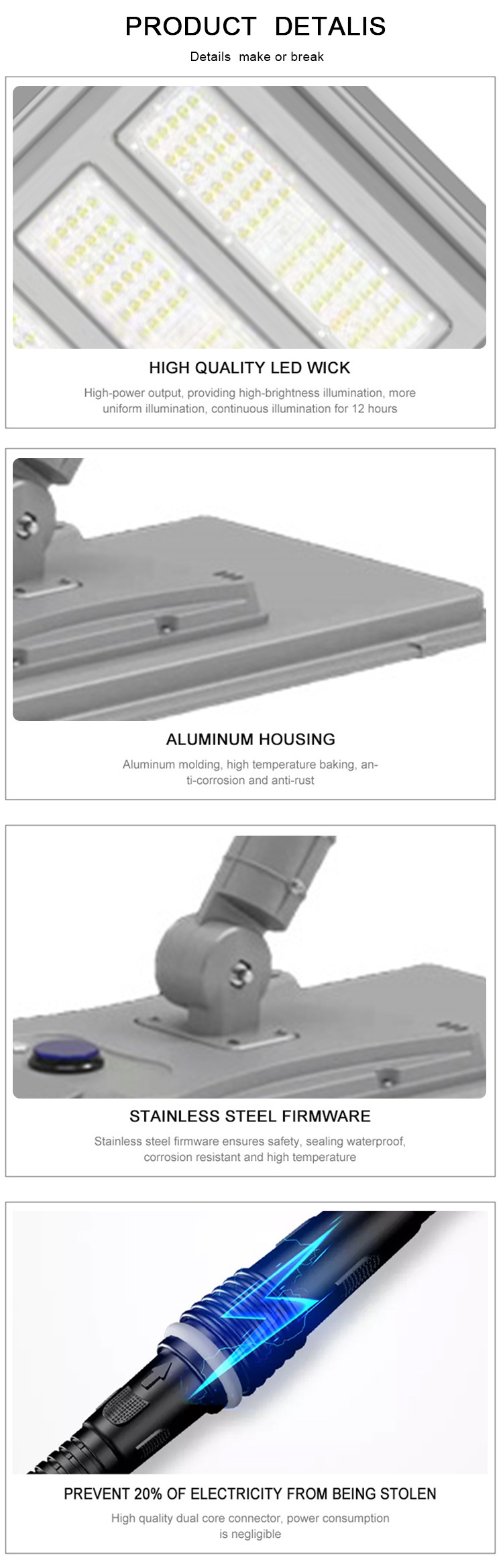 4 - 6 Hours Charging Integrated Solar Street Light 300W 400W 500W