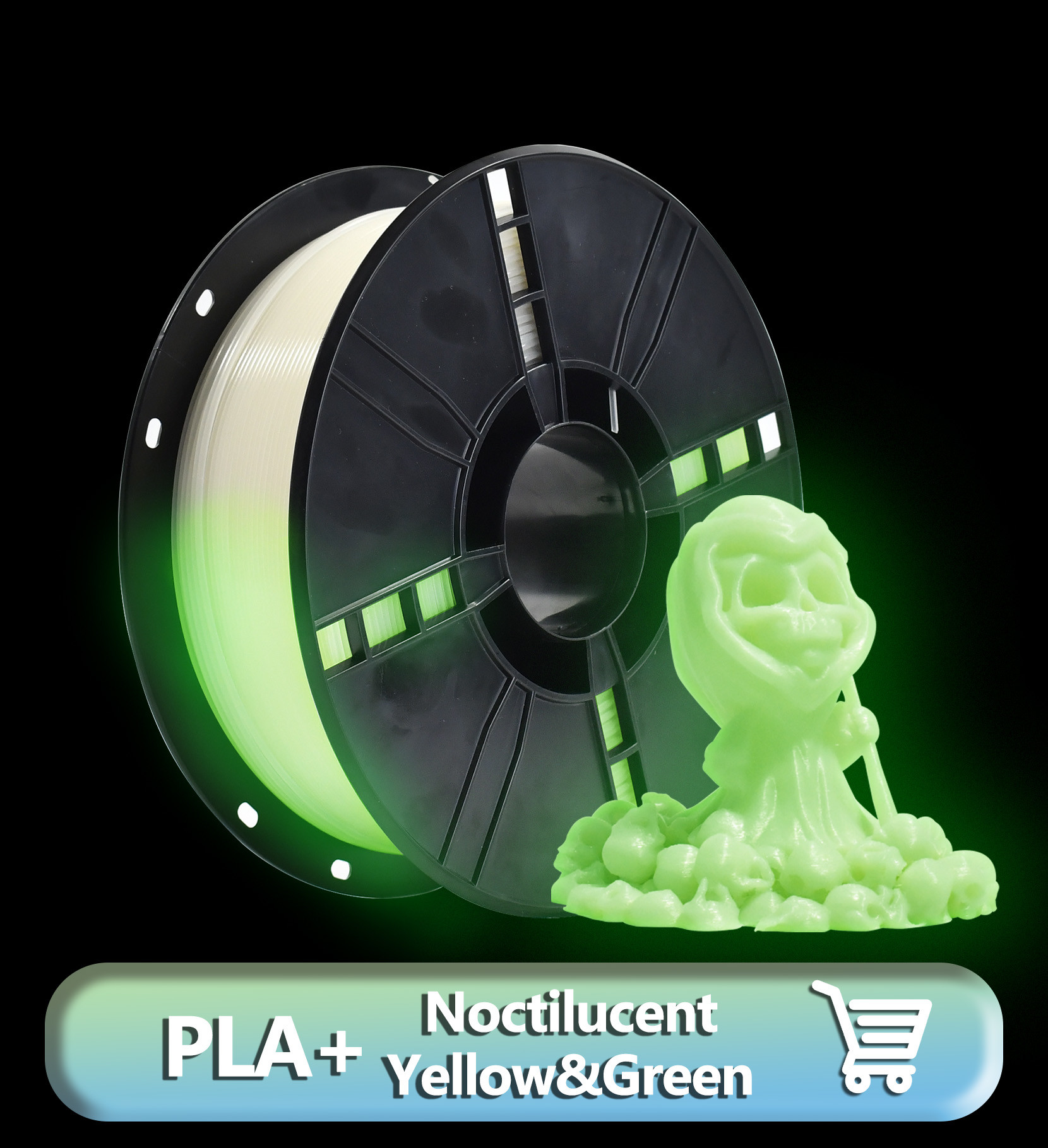 1000g Strong Toughness 3d Printing Filament Glow Yellow Green PLA Filament For 3D Printer Material