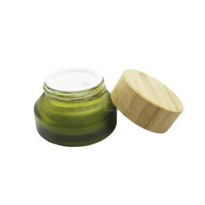 Quality Blue Glass Cosmetic Jars For Moisturizer Inclined Shoulder With Bamboo Lid 5g wholesale