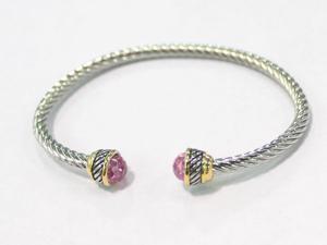 Quality (B-66)Women Jewelry Gold Silver Two Tone Plated with Pink Cubic Zircon Cable Bracelet wholesale