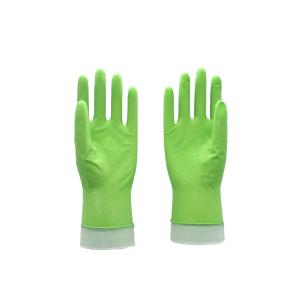 Quality 12 Inches Green Household Rubber Gloves Flock Lined For House Work wholesale
