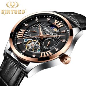 Quality Fashion brand KINYUED mens watch tourbillon movement moon phase mechanical automatic watch luxury wholesale